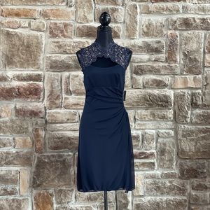 NWT Navy Alex Evenings Lace Back Dress, Size 8